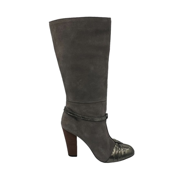 Joyfolie Charcoal Gray Lakin Tall Suede Block Heel Cap Toe Boots Size 9 Women's - Picture 5 of 13